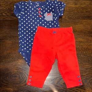 Polka Dot Onesie and Red Pants Set
